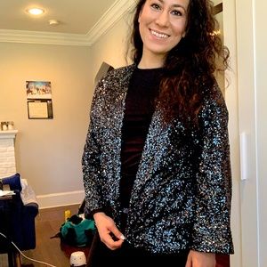 Gap sequin open-front blazer in gunmetal